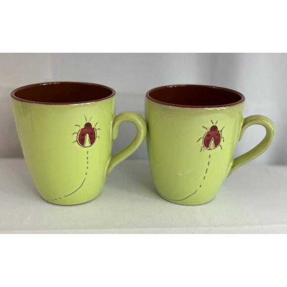 Set Of 2 Lillian Vernon Green Ladybug Mugs - Picture 1 of 8